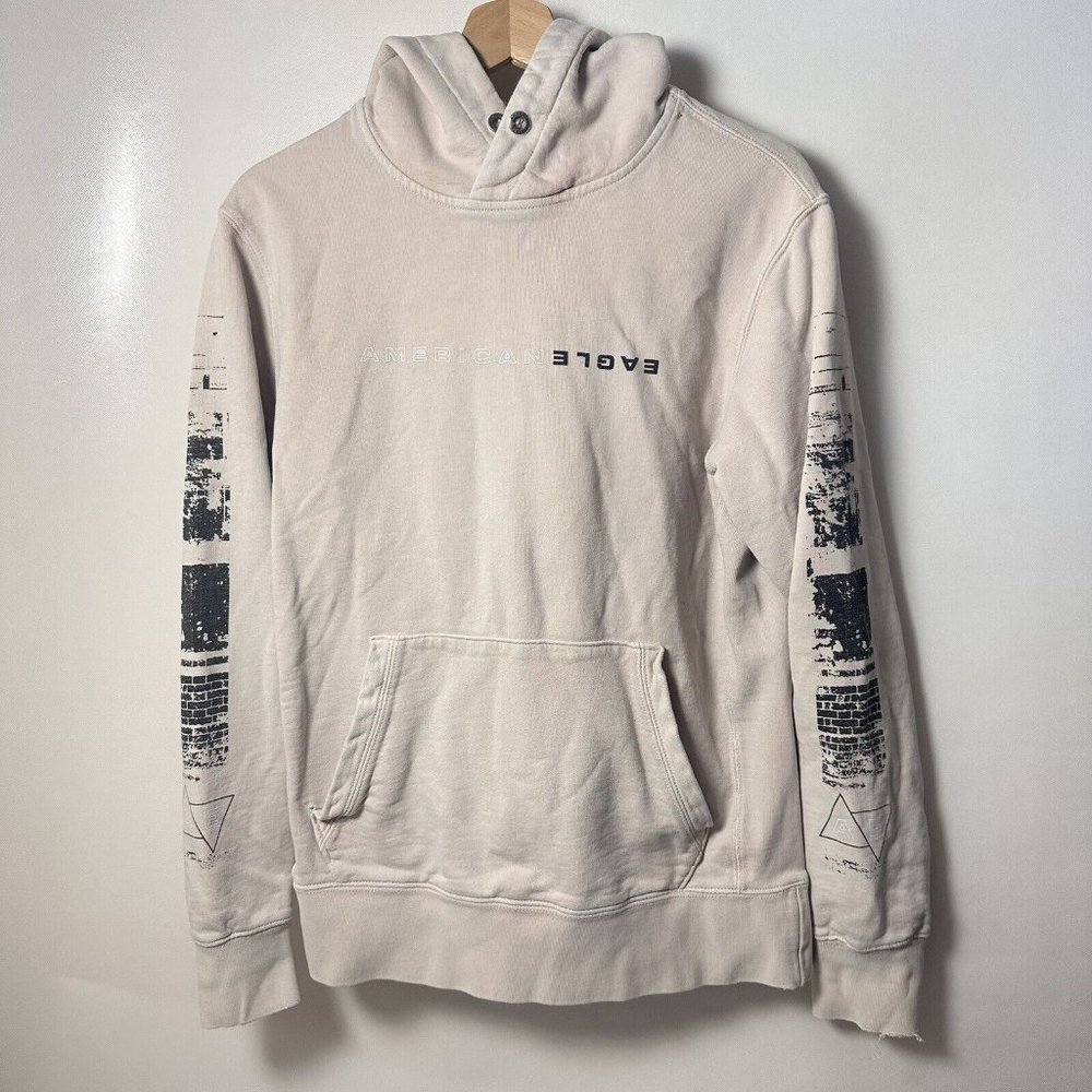 American Eagle Hoodie Mens Small Pink Vintage Look Faded Distressed CasualFleece